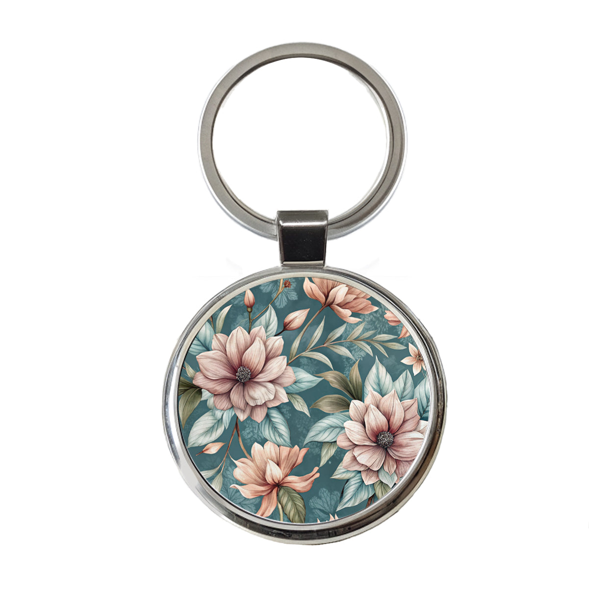Minimalist Flowers Floral Pattern Round Metal Keychain