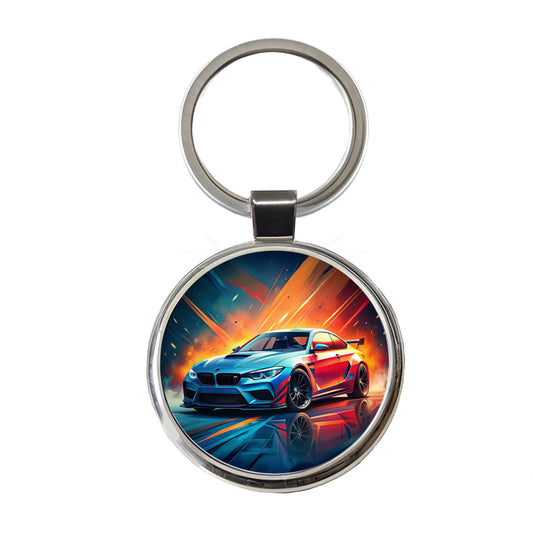 Modern German Muscle Tuner Car Art Round Metal Keychain