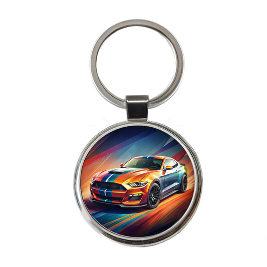 Modern Muscle Car Art Round Metal Keychain