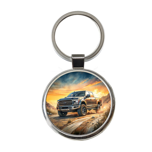 Modern Off-Road Truck Art Round Metal Keychain