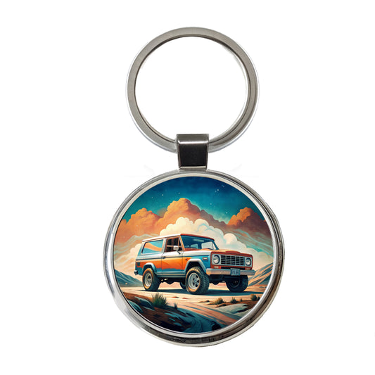 Retro Classic Off-Road Truck Art Round Metal Keychain
