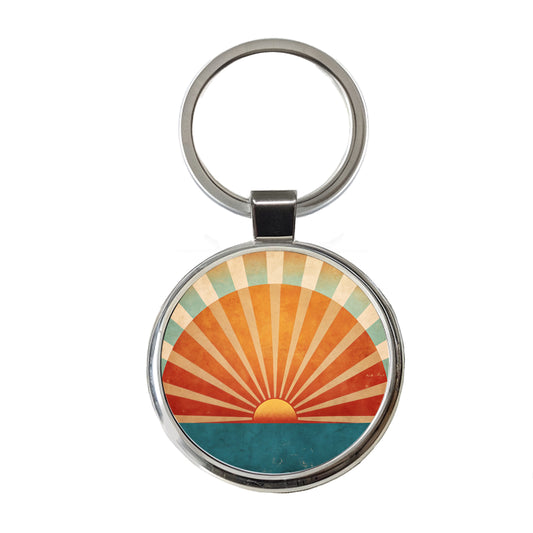 Retro Vintage Rising Sun Design Round Metal Keychain