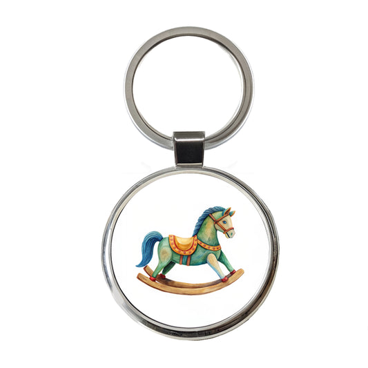 Rocking Horse For A Boy Round Metal Keychain