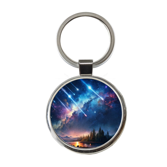 Sci-fi Colorful Meteor Shower Round Metal Keychain