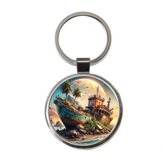 Sci-fi Shipwreck Round Metal Keychain