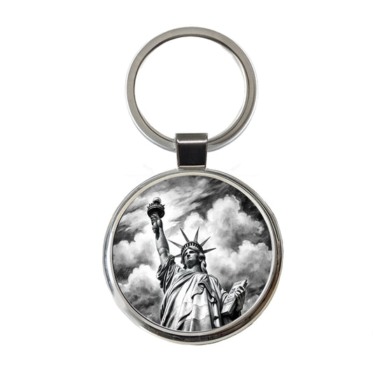 Sketch Of Statue Of Liberty New York City Round Metal Keychain
