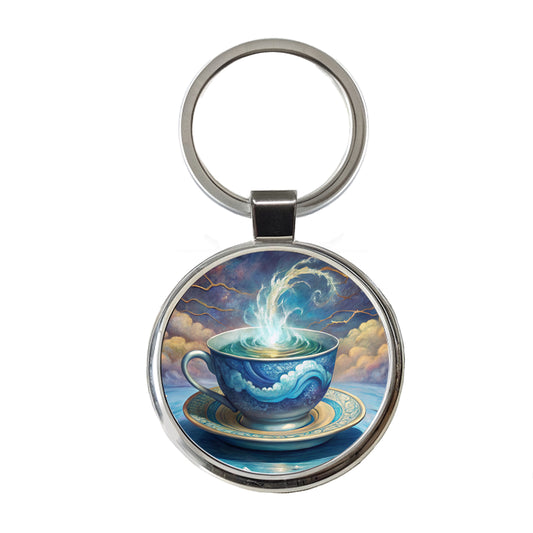 Tempest In A Teacup Round Metal Keychain