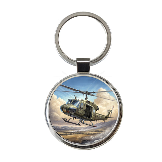UH-1 Iroquois Huey Helicopter Vietnam War Era Round Metal Keychain