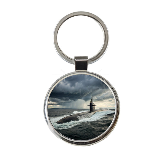 US Nuclear Submarine Underway Round Metal Keychain