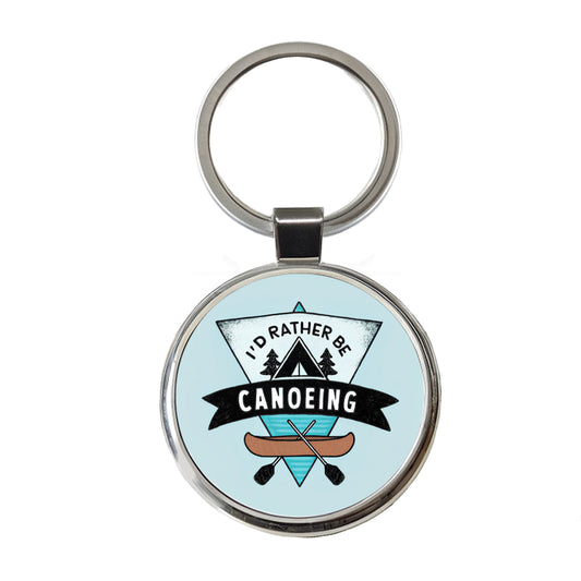 I'd Rather Be Canoeing Round Metal Keychain