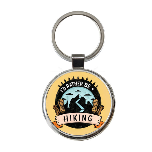I'd Rather Be Hiking Round Metal Keychain