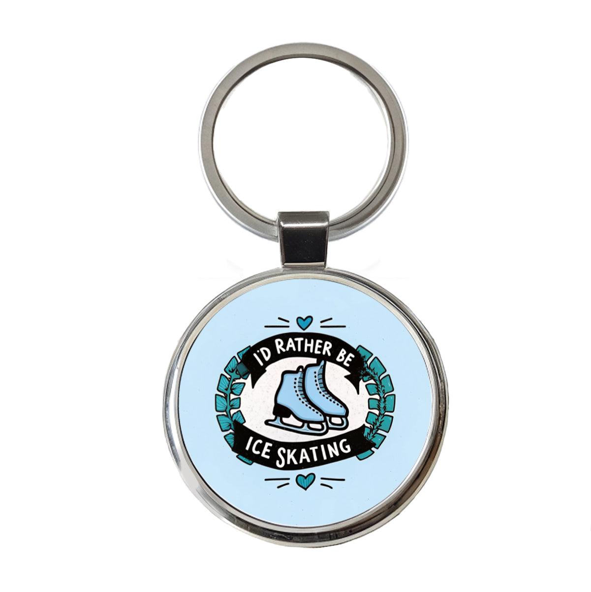 I'd Rather Be Ice Skating Round Metal Keychain