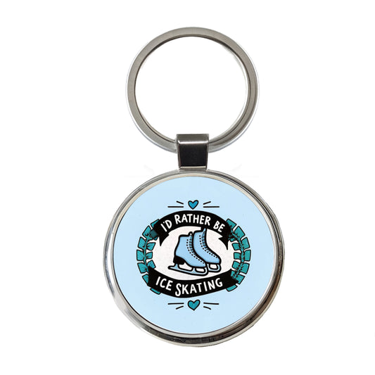 I'd Rather Be Ice Skating Round Metal Keychain