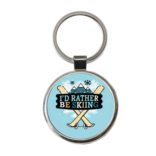 I'd Rather Be Skiing Round Metal Keychain