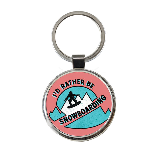 I'd Rather Be Snow Boarding Round Metal Keychain