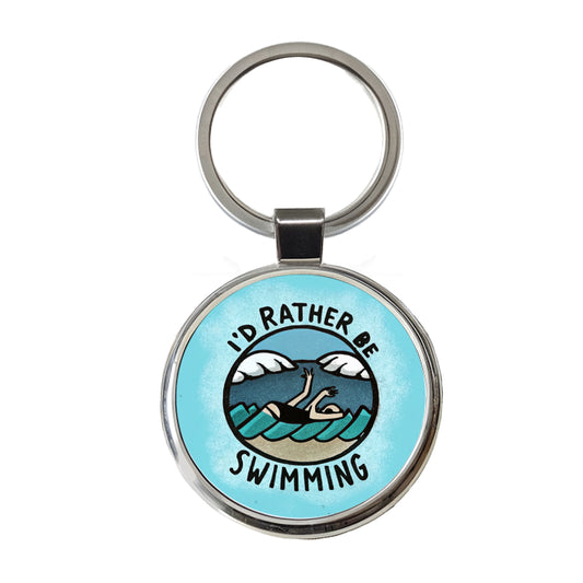 I'd Rather Be Swimming Round Metal Keychain