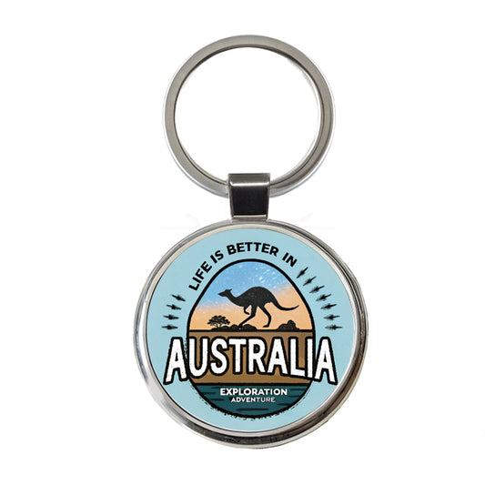Life Is Better In Australia Round Metal Keychain