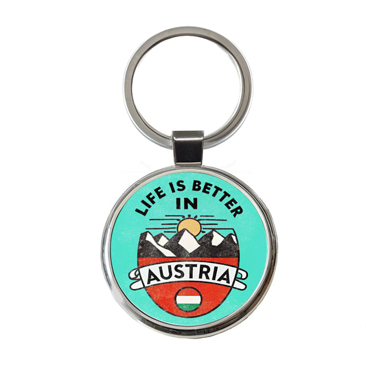Life Is Better In Austria Round Metal Keychain