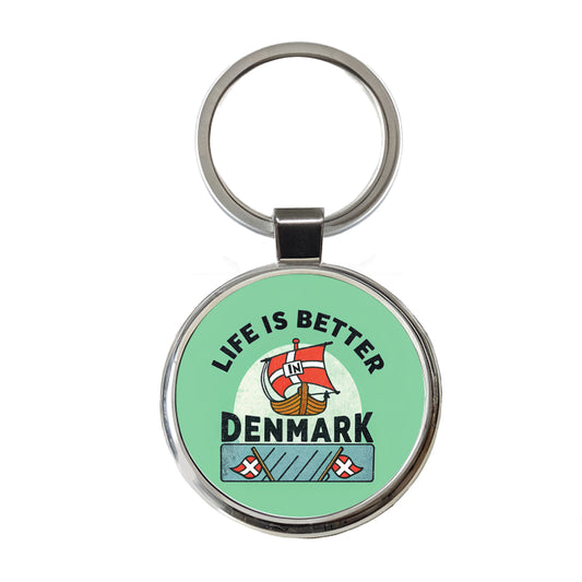 Life Is Better In Denmark Round Metal Keychain