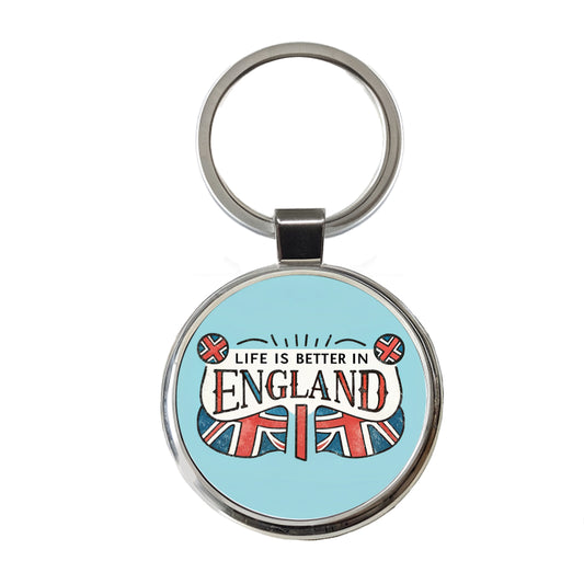 Life Is Better In England Round Metal Keychain