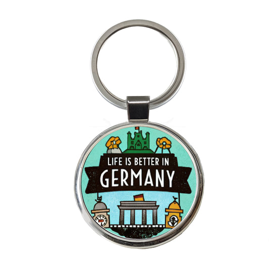 Life Is Better In Germany Round Metal Keychain