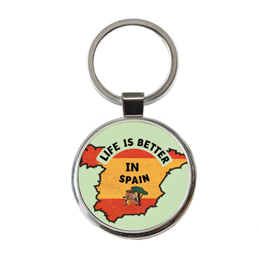 Life Is Better In Spain Round Metal Keychain