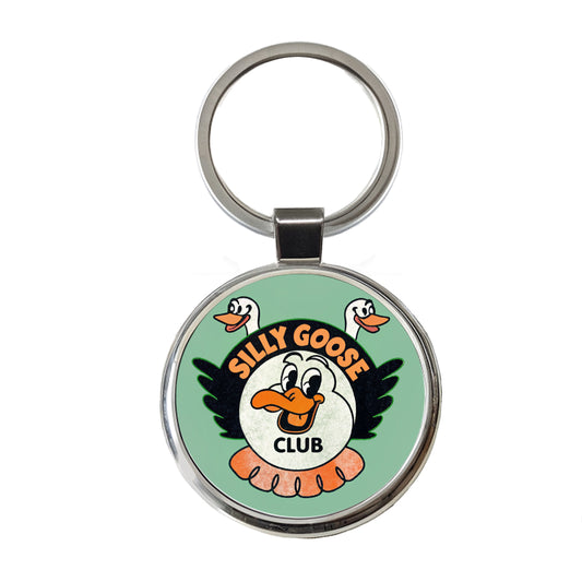 Silly Goose Club Round Metal Keychain