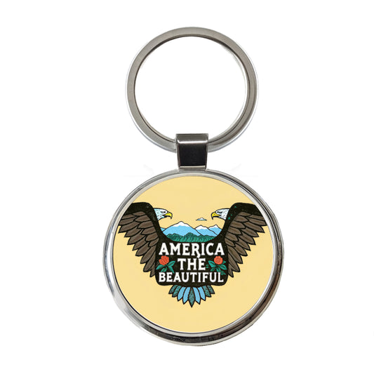 America The Beautiful Eagle Wings USA Round Metal Keychain