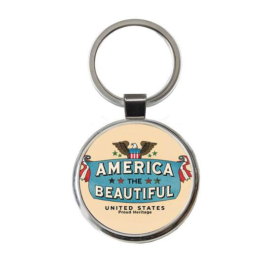 America The Beautiful United States Proud Heritage Round Metal Keychain