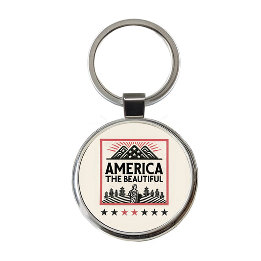 America The Beautiful United States USA Round Metal Keychain