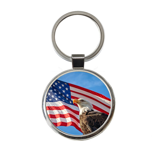 Eagle And American Flag USA United States Patriotic Round Metal Keychain