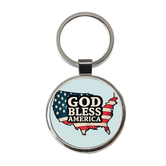 God Bless America Cute USA United States Round Metal Keychain