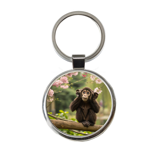 Hear No Evil Cute Monkey Round Metal Keychain