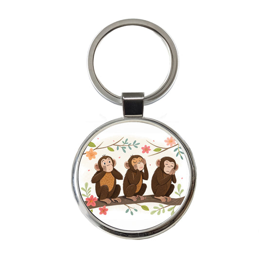 Hear Speak See No Evil Round Metal Keychain