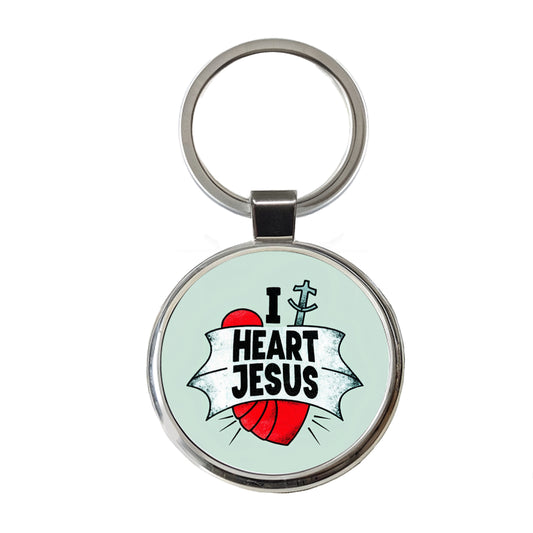 I Heart Jesus Love Round Metal Keychain
