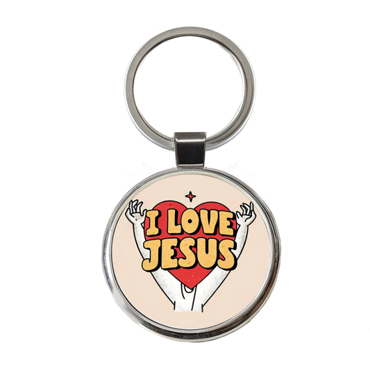 I Love Jesus Round Metal Keychain