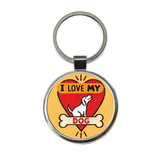 I Love My Dog Heart Round Metal Keychain