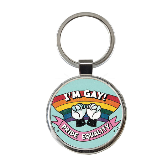 I'm Gay Pride Equality LGBTQ Rainbow Round Metal Keychain