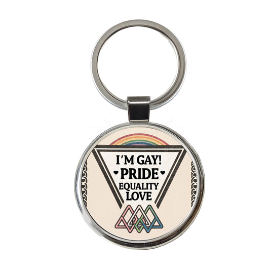 I'm Gay Pride LGBTQ Rainbow Love Round Metal Keychain