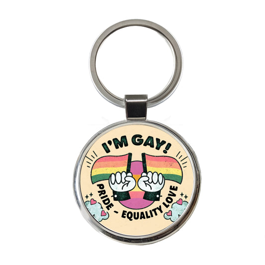 I'm Gay Pride Rainbow LGBTQ Round Metal Keychain