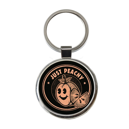 Just Peachy Black Background Round Metal Keychain