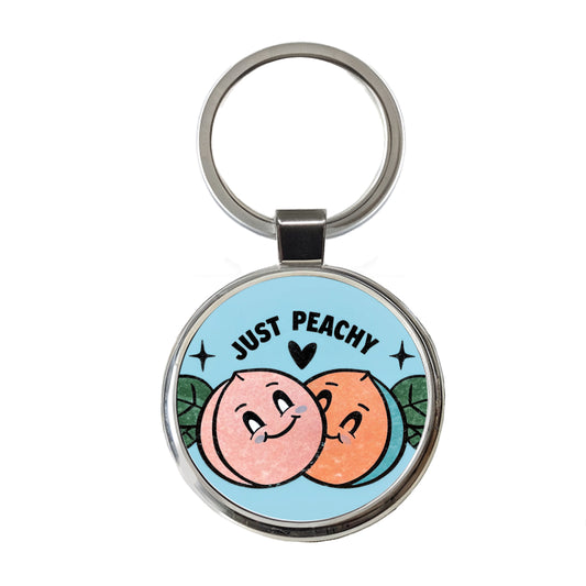 Just Peachy Adorable Round Metal Keychain