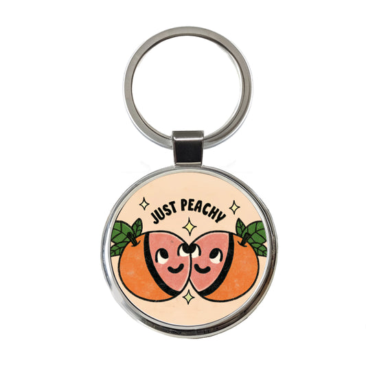 Just Peachy Cute Round Metal Keychain