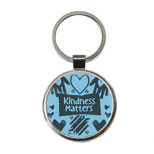 Kindness Matters Black Blue Round Metal Keychain