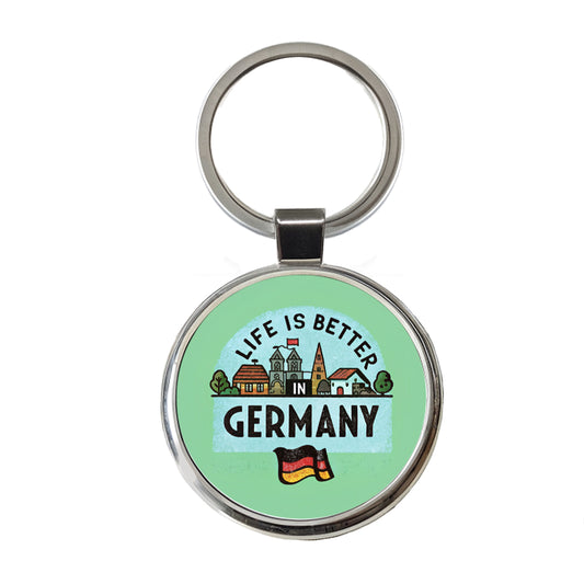 Life Is Better In Germany Flag Round Metal Keychain