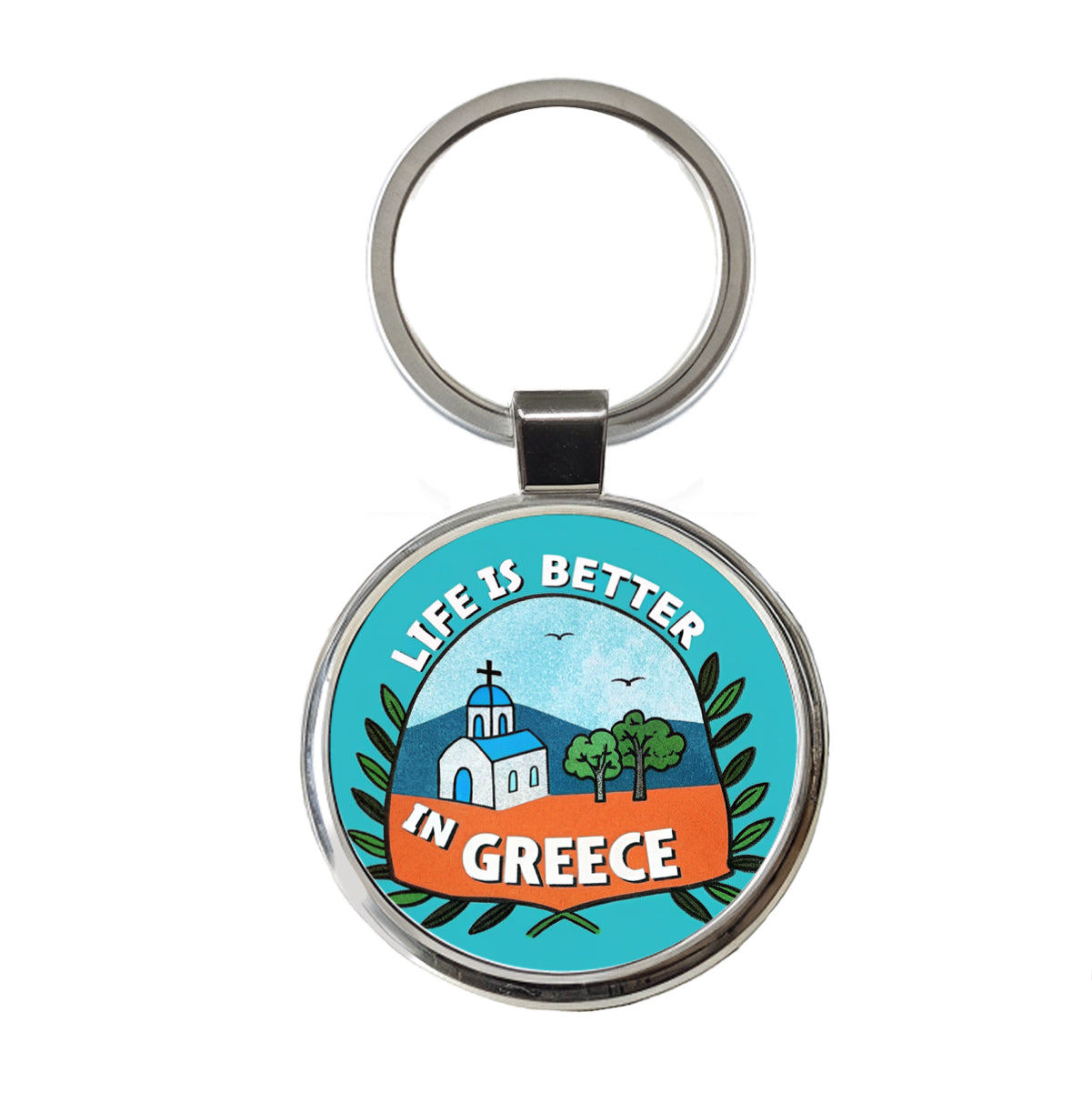 Life Is Better In Greece Round Metal Keychain