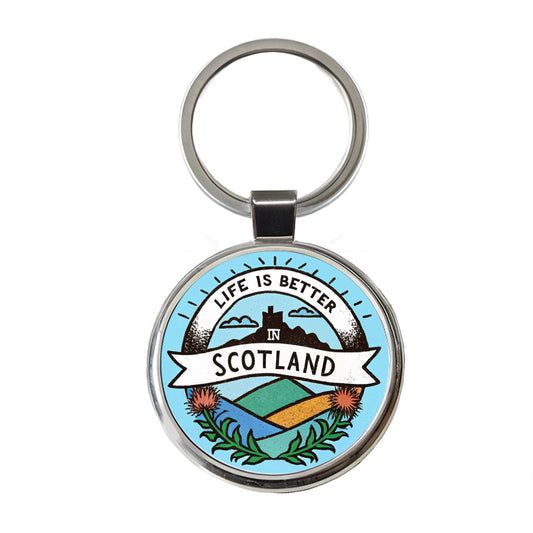 Life Is Better In Scotland Round Metal Keychain