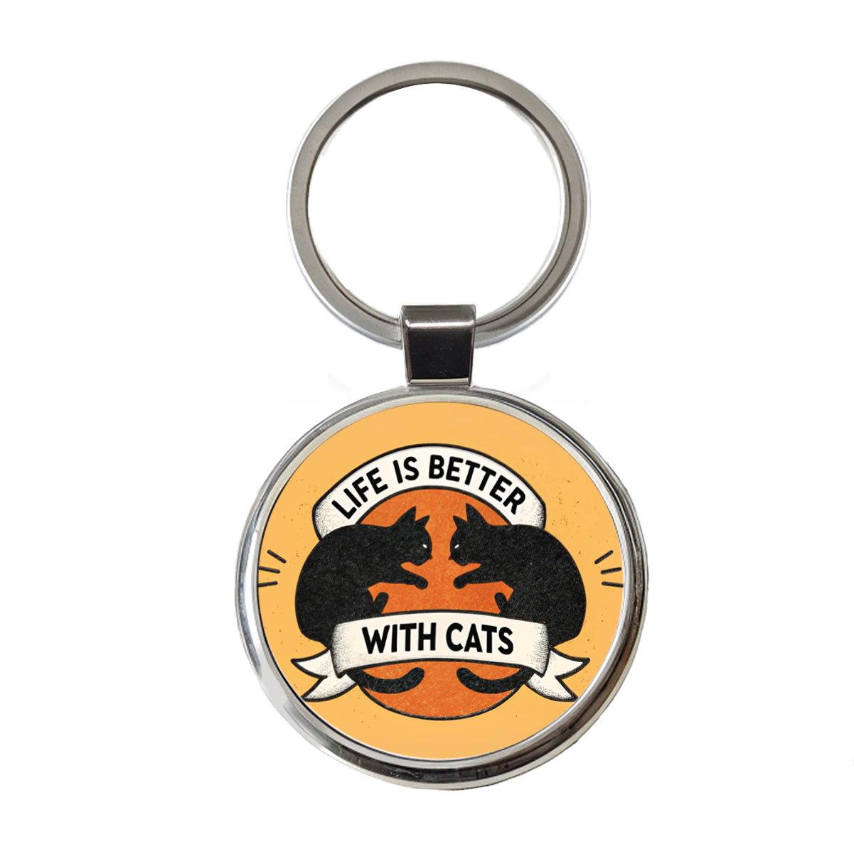Life Is Better With Cats Round Metal Keychain