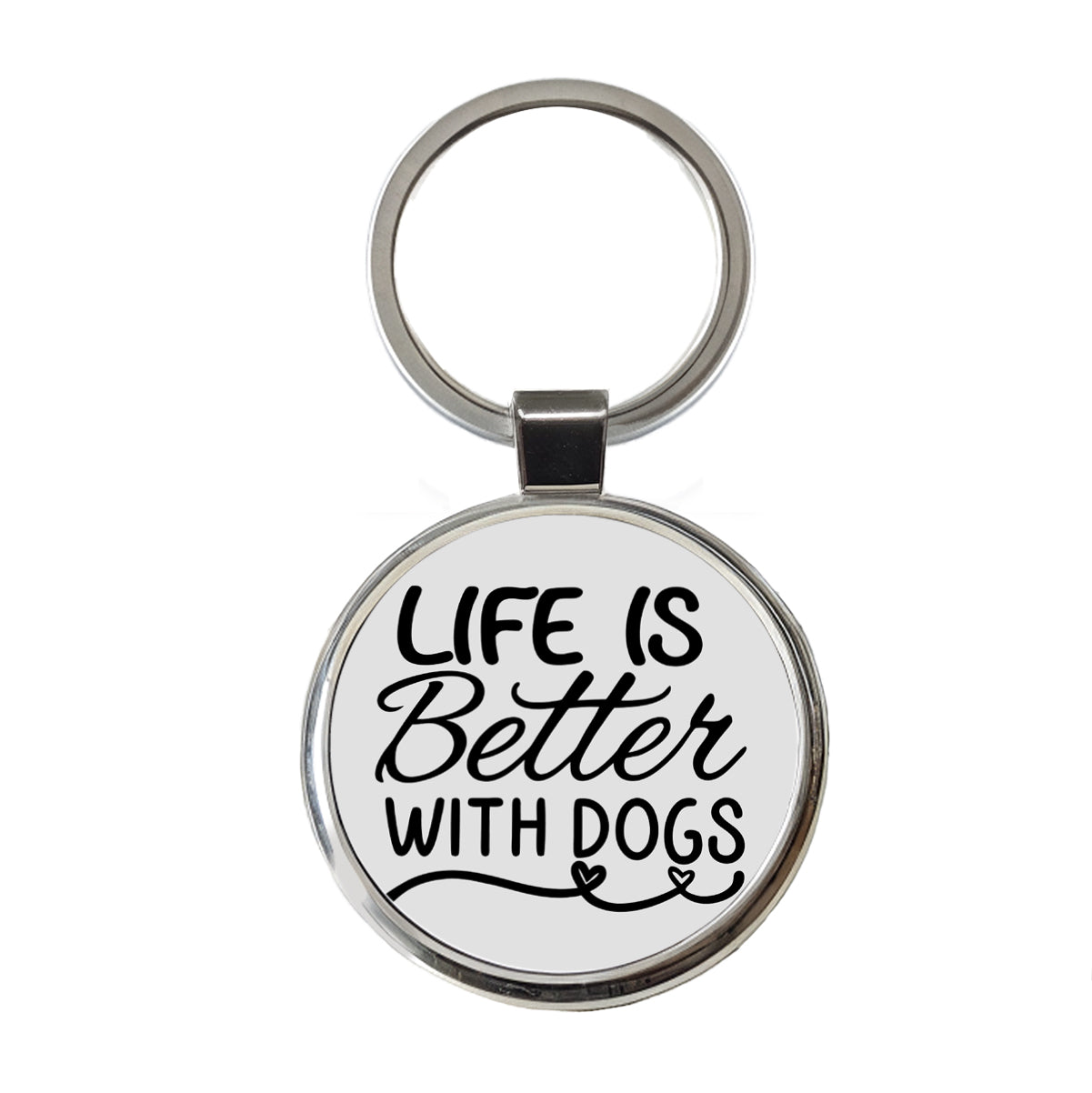 Life Is Better With Dogs Gray Round Metal Keychain