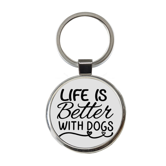 Life Is Better With Dogs Gray Round Metal Keychain